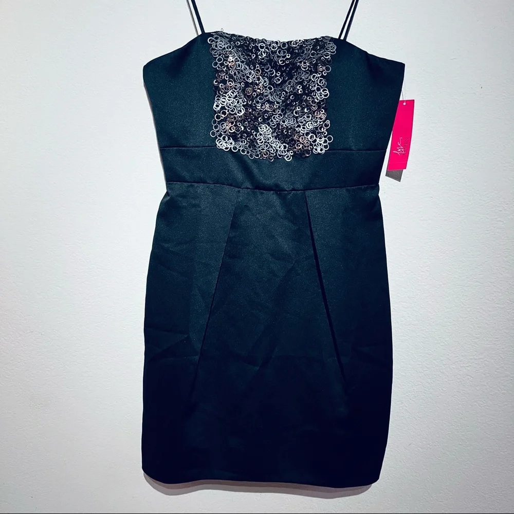 MINI Satin Cocktail Dress Women Size 8 LBD Party Dress NEW TAGS Carmen MarcValvo - Picture 2 of 10